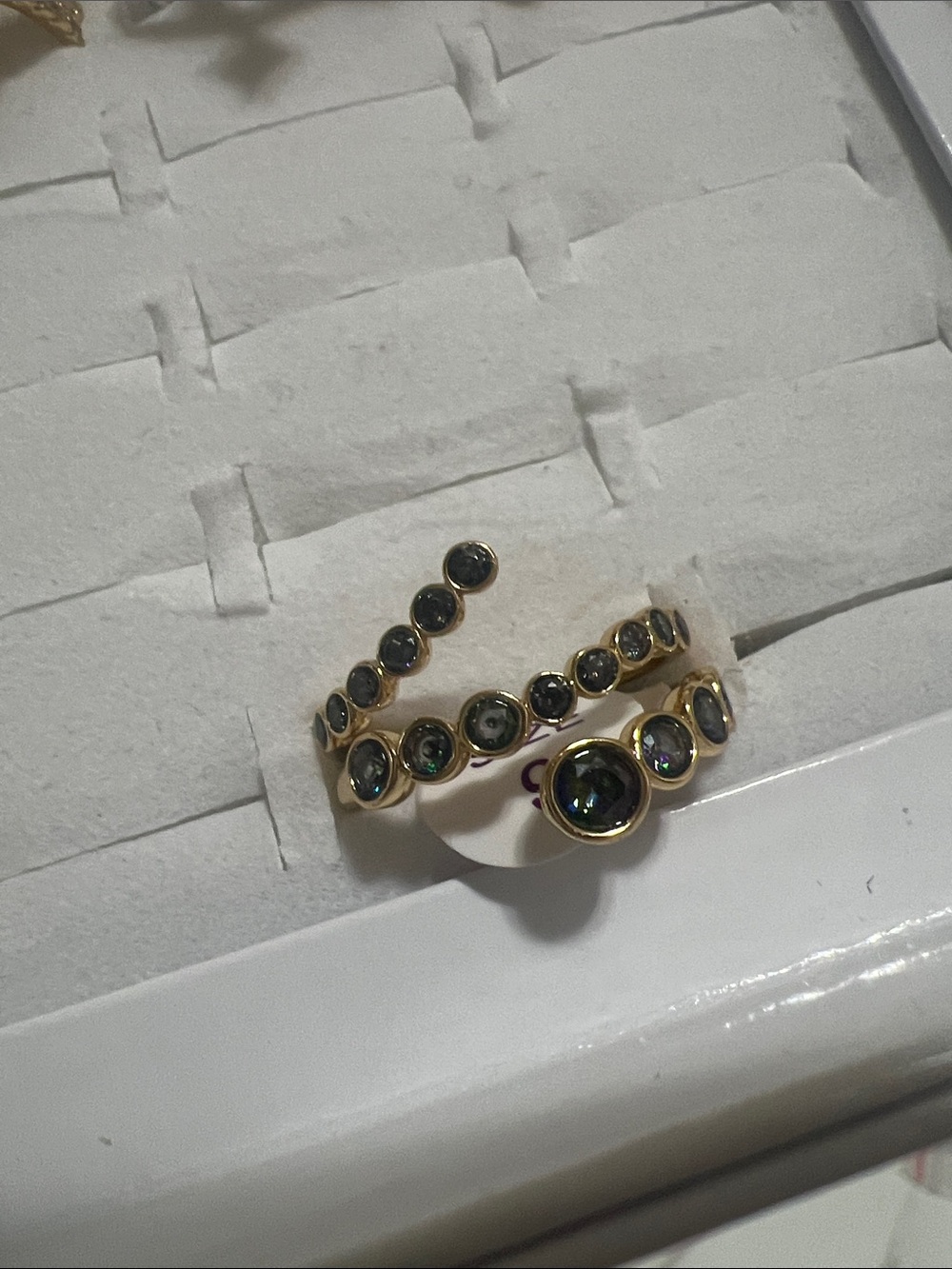 Gold Open Band Ring with Dark Iridescent Stones